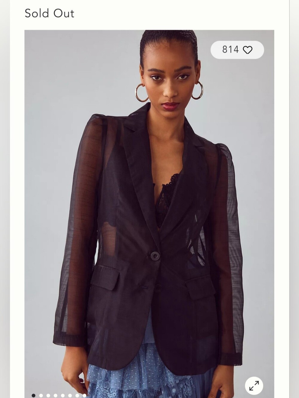 Anthropologie Dolan Sheer Black Single-Button Blazer Jacket Size medium